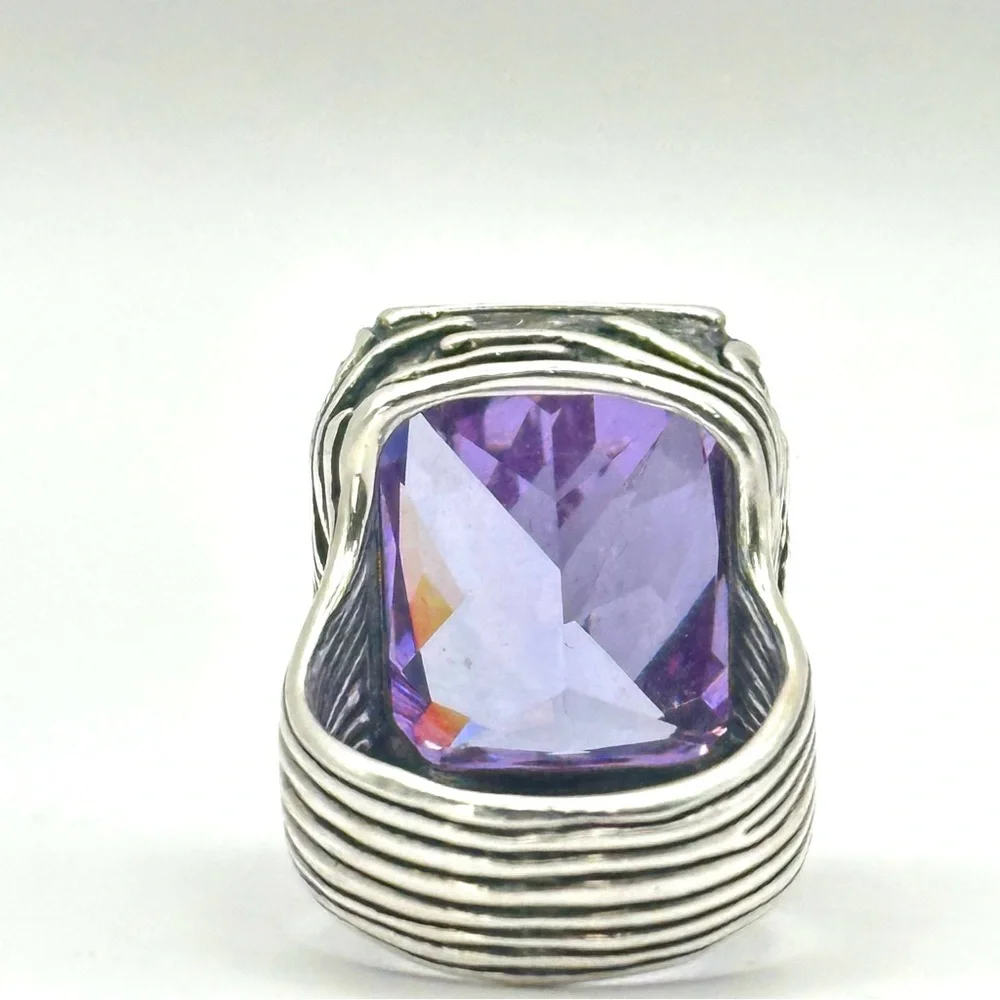 Silpada Retired Vintage R201 Lavender  Sterling Silver & Purple CZ Ring Size 7
